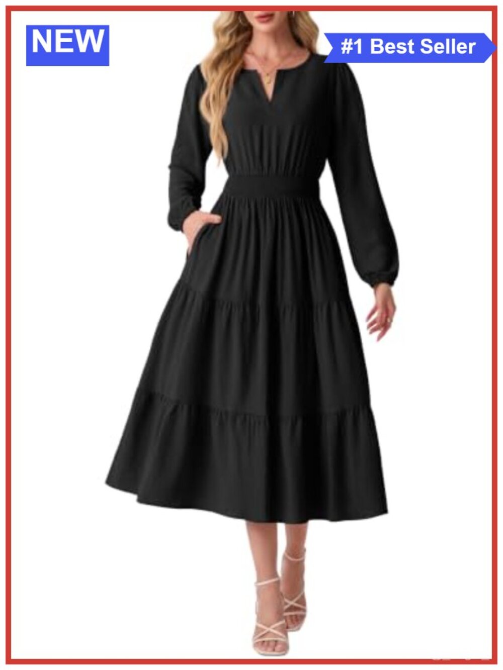 GRECERELLE Women's Long Sleeve V-Neck Maxi Dress with Pockets